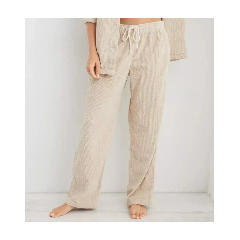 Aerie Corduroy Baggy Wide-Leg Pull-On Drawstring Pant Beige Size XL